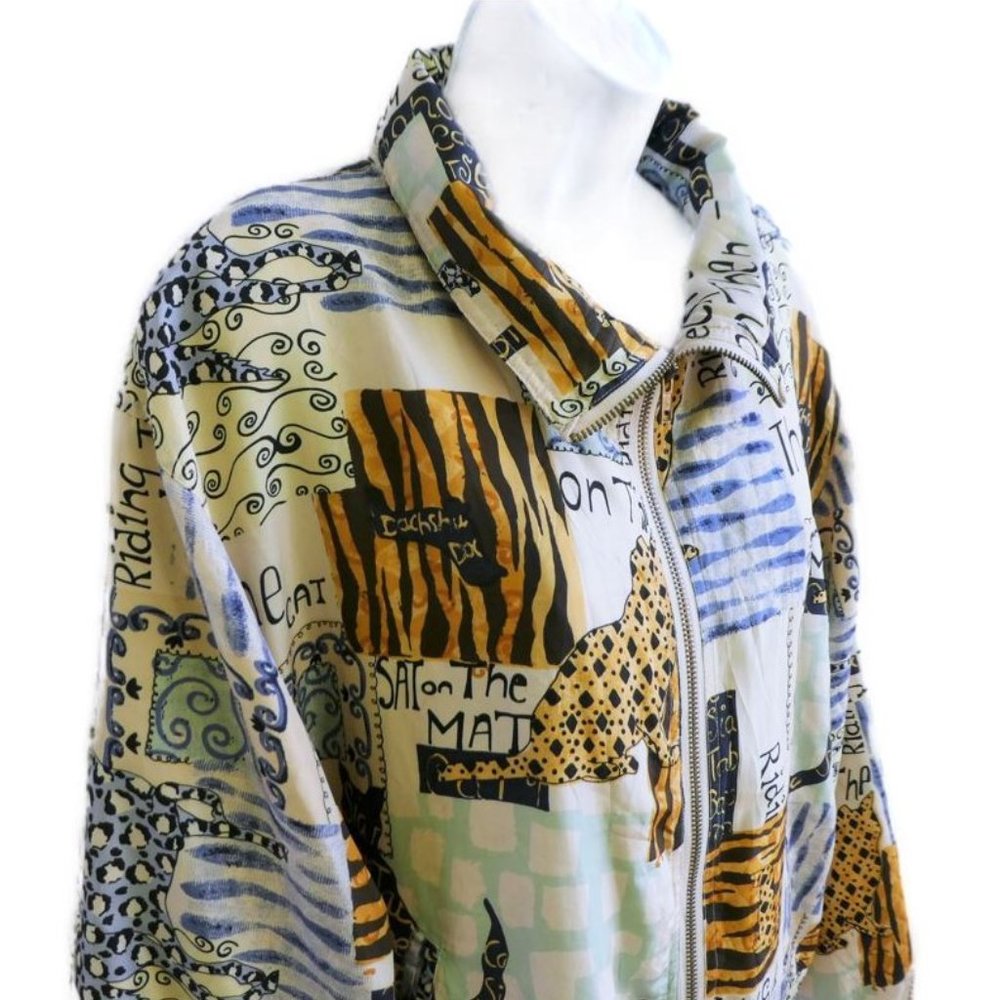 SiLK Vintage 80s Bomber Jacket Full Zip Novelty Cats Horses Dogs Animal Large L - Picture 3 of 11